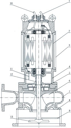 JPWQ型不銹鋼自動攪勻排污泵結構圖